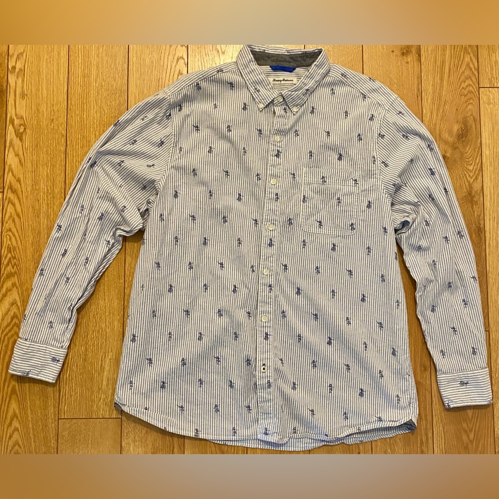 Tommy Bahama XL Seersucker Hula Girl Casual Vacation Button-Down Shirt